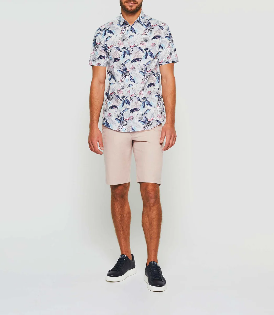 Chemise manches courtes blanche et bleue 