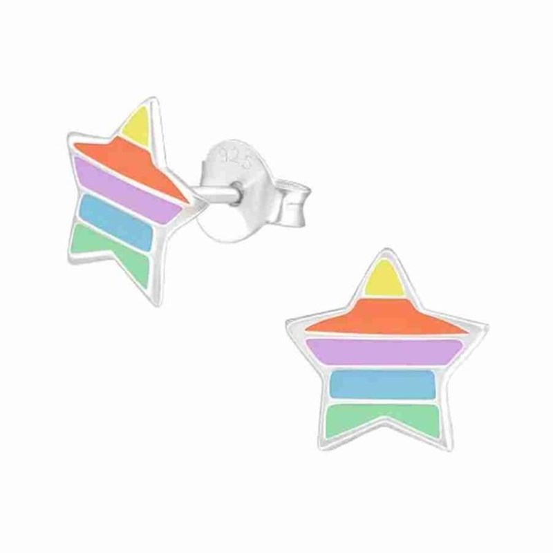 Boucle d'oreille étoile aux couleurs de l'arc en ciel  en argent 925