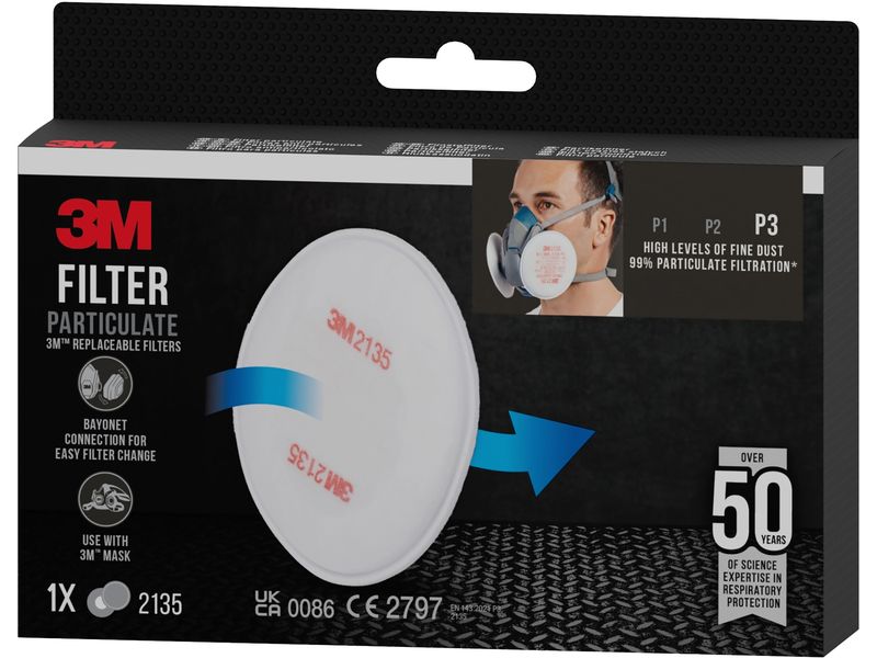 3M Ersatzfilter 2135 P3 für Serie 6000 & 7000, 1 Paar Feinstaubfilter rund P3 für Halb & Vollmaske Serie 6000 & 7000