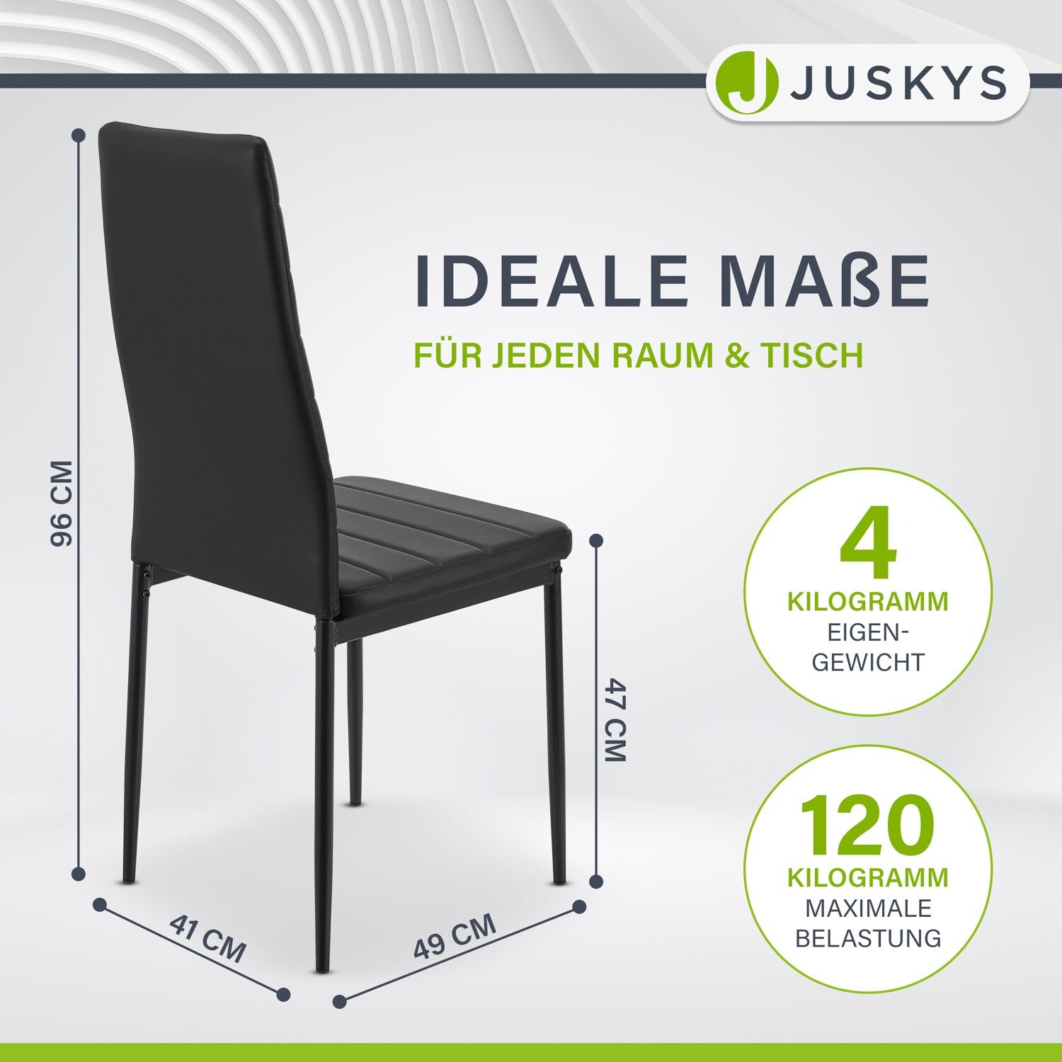 Juskys Esszimmerstühle Loja 2er Set - Moderne Stühle mit Kunstleder Bezug - Schwarz