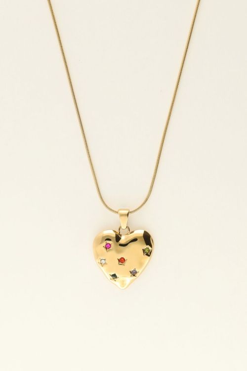 Universe ketting met hart bedel met gekleurde steentjes