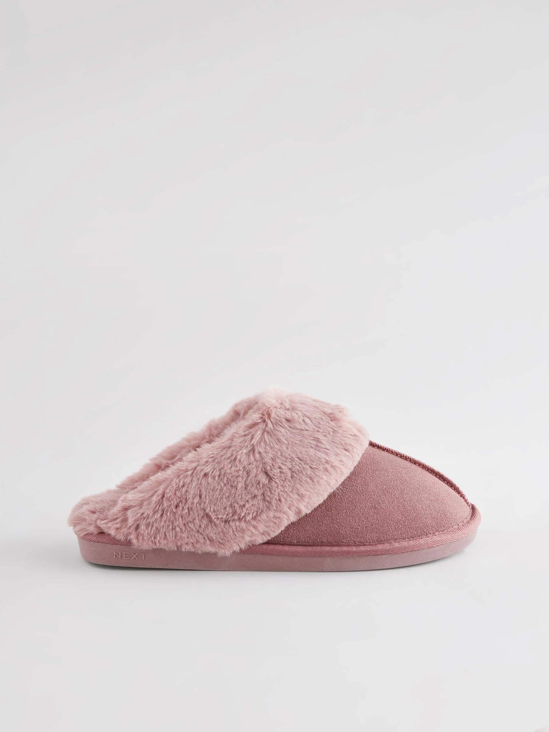 Mink roze - Met imitatiebont gevoerde suède pantoffelmuiltjes