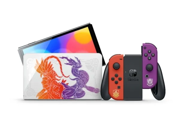 Nintendo | Switch OLED - Pokémon Scarlet & Violet Edition - Spilkonsol - Full HD - 64GB - Hvid / Sort | Inkl. 2 x Joy-Con (Rød/Lilla)