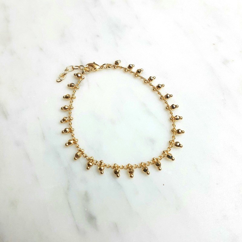 Bracelet Fin Plaqué Or Mode Tendance Perles Breloques