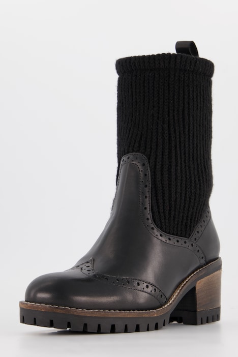 Leder-Stiefeletten, Strickschaft, Weite H