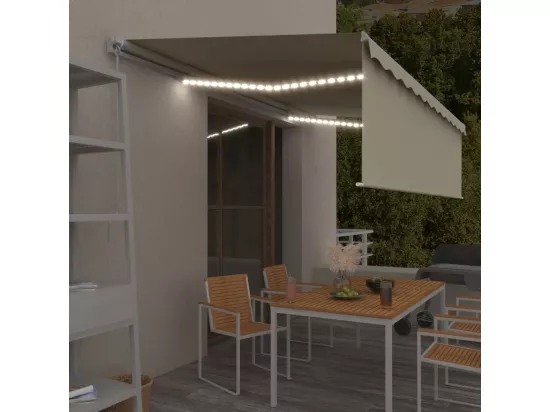 Auvent rétractable manuel avec store et LED 5x3 m Crème