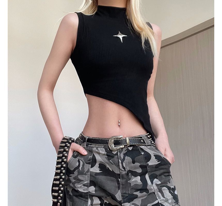Honey River - Mouwloze crop top met col en sterlogo