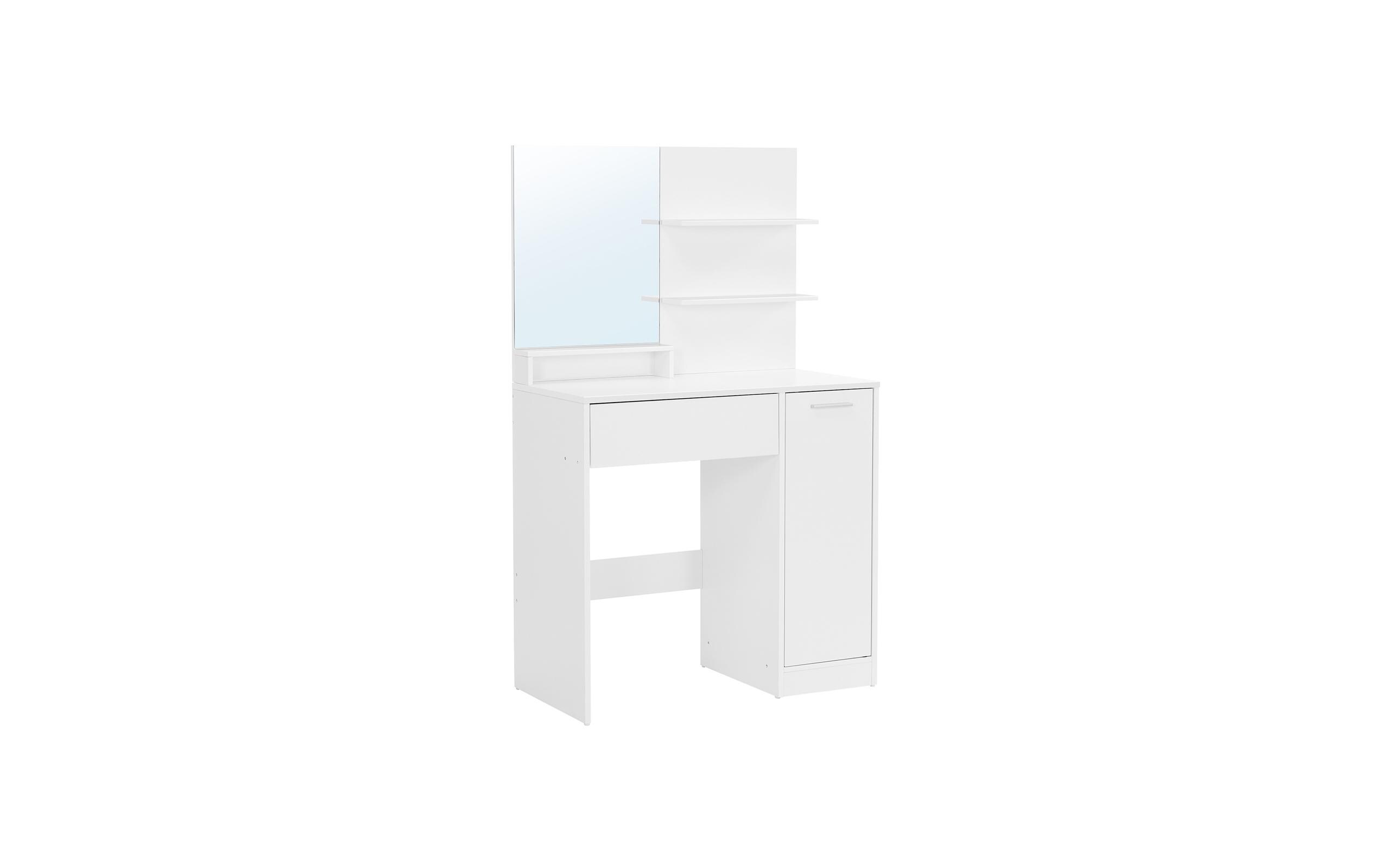 Schminktisch 80 x 40 x 132 cm, Weiss<br>Schminktisch mit Ablagen, Schublade und Spiegel