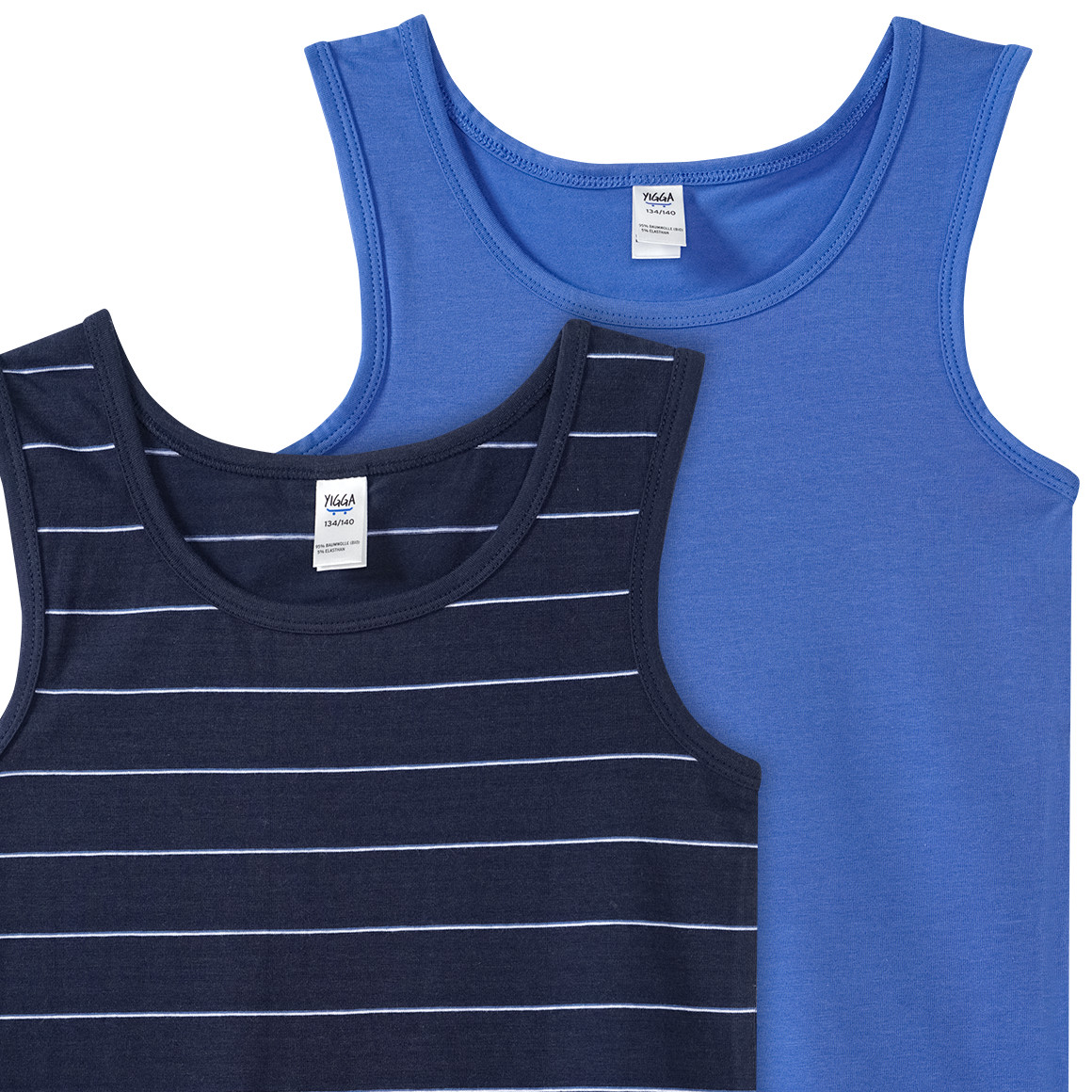 Yigga 2 Jungen Unterhemden im Doppelpack blau / dunkelblau
