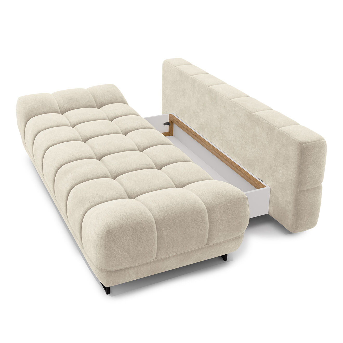 Windsor & Co Canapé Velours convertible avec Coffre de Rangement Cirrus beige - 215x112x90 cm