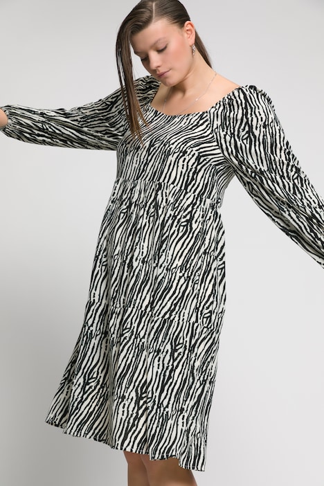 Zebra-Kleid, A-Line, Carree-Ausschnitt, Langarm, Jersey-Unterkleid