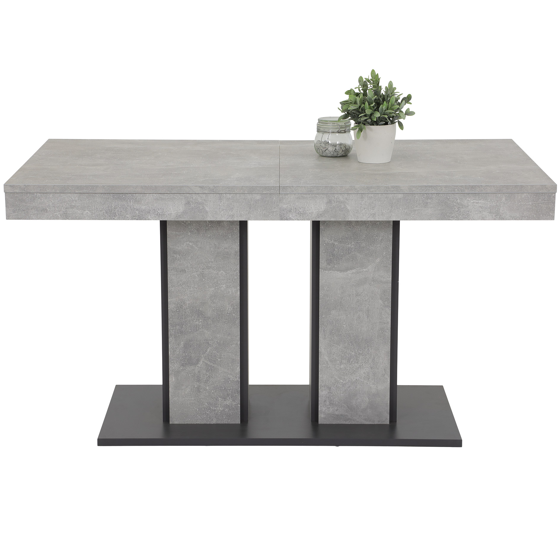 5-teilige Tischgruppe - Betonoptik - anthrazit-grau - Synchronauszug