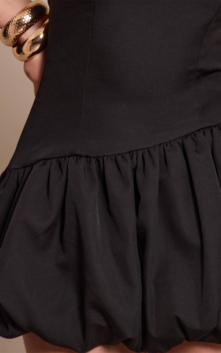 Noir Robe Mini Boule Bouffante Tissée À Col Licou