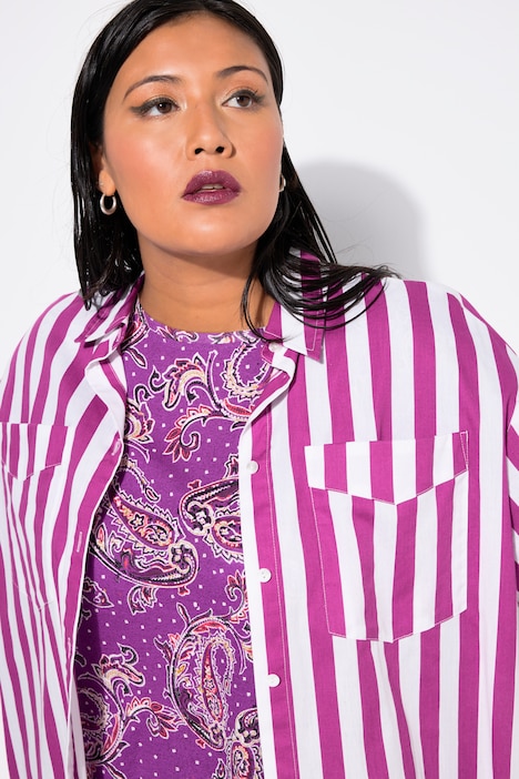 Hemdbluse, oversized, Streifen, Langarm