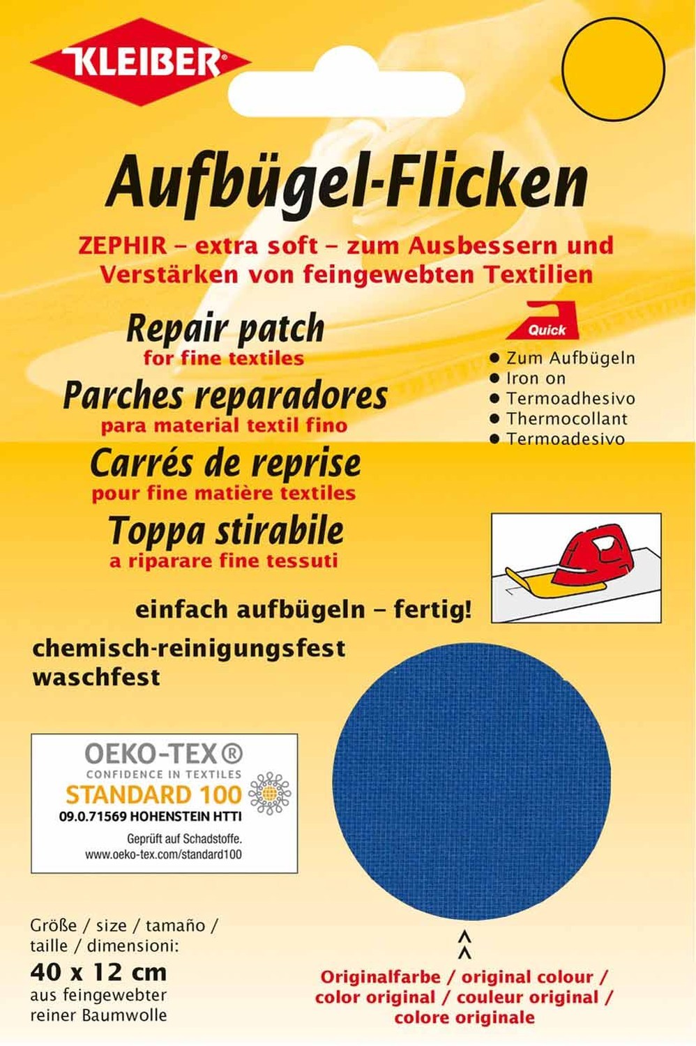 Bügelflicken - mittelblau - Baumwolle - 40x12 cm