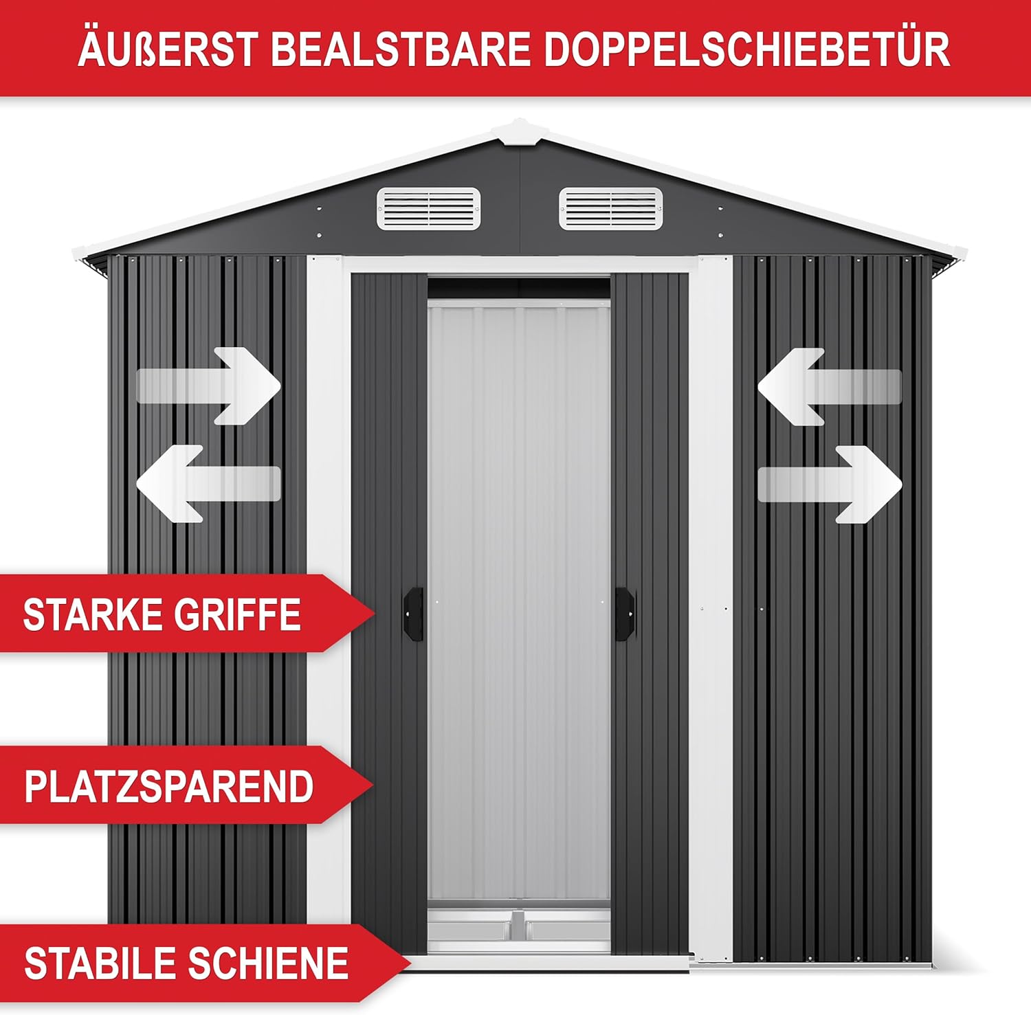 Premium Metall Gerätehaus mit Fundament & Schiebetür – Geräteschuppen Gartenhaus Metallgerätehaus in anthrazit – 3 Größen zur Wahl (2,4m2)