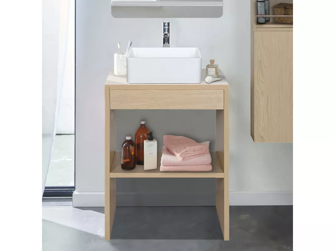 Meuble simple vasque décor chêne 60 cm VOLLO