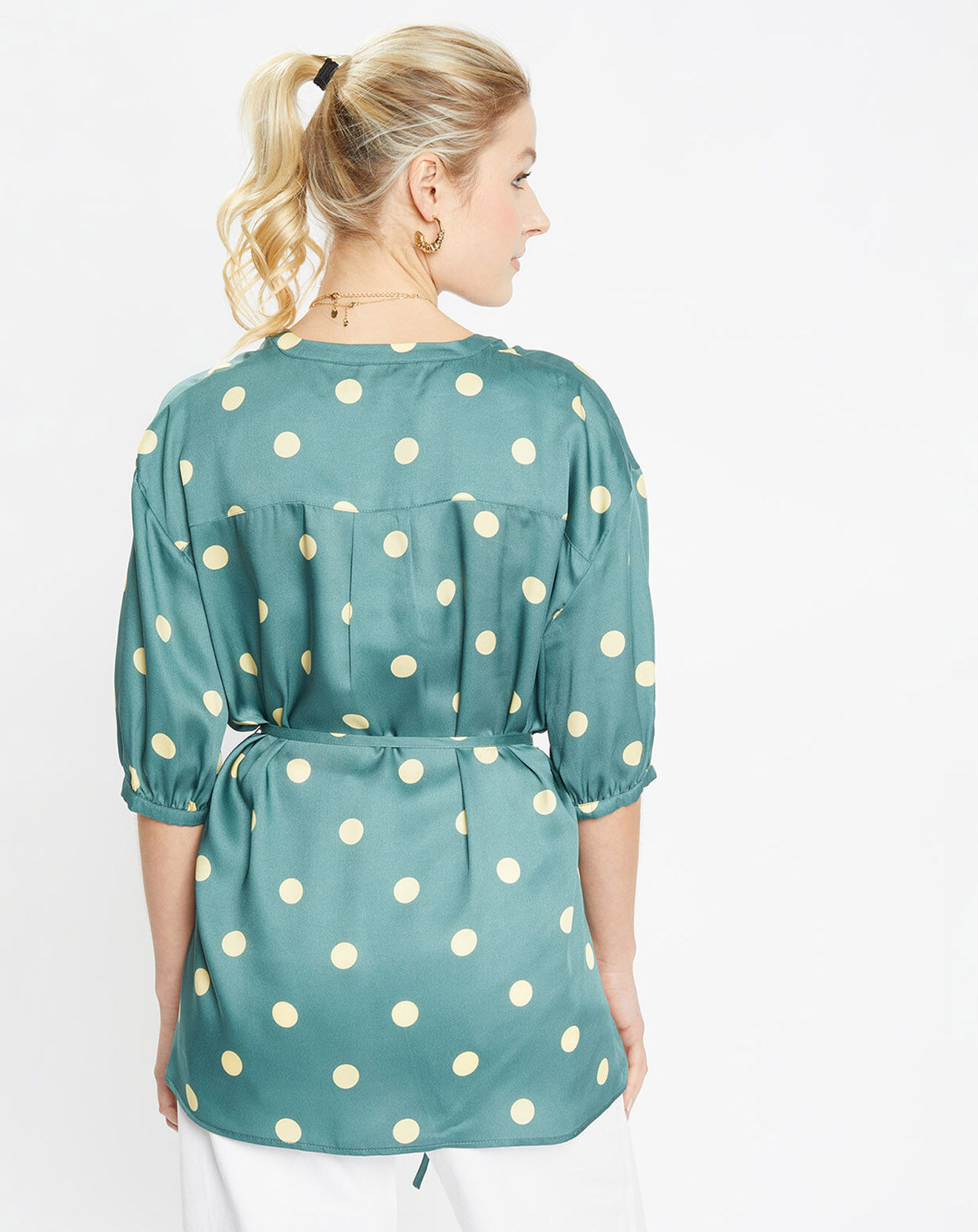 Jodhpur Top effet satiné Matis à pois vert