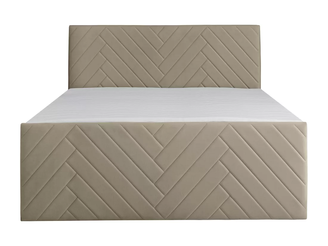 Ensemble complet literie déco tête de lit + sommiers coffre + matelas + surmatelas - 180 x 200 cm - Velours - Taupe - MAKANA de YSMÉE