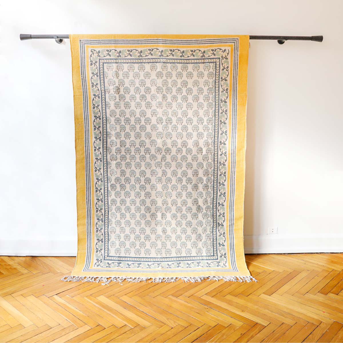 Tapis blockprint fleur bleue 120X180 Pondie Chérie