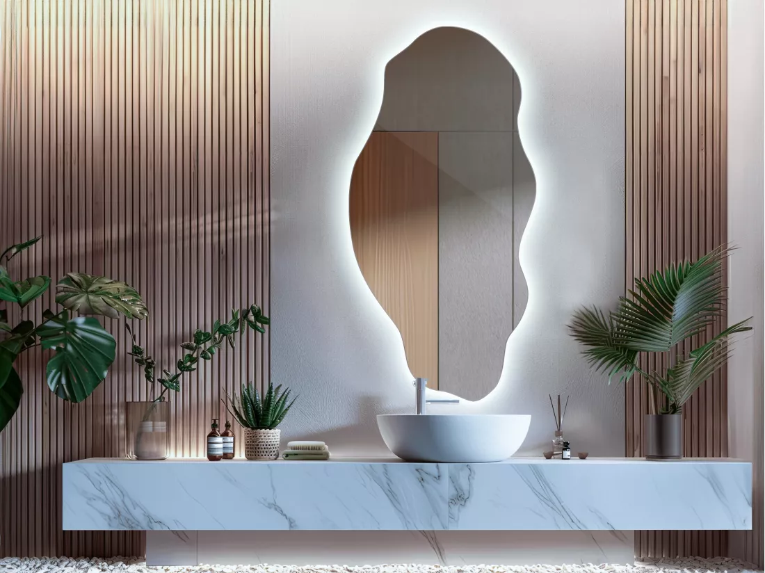 Miroir Lumineux LED Froid Organique Irrégulier pour Salle de Bain Salon 50 cm x 100 cm - lumière froide