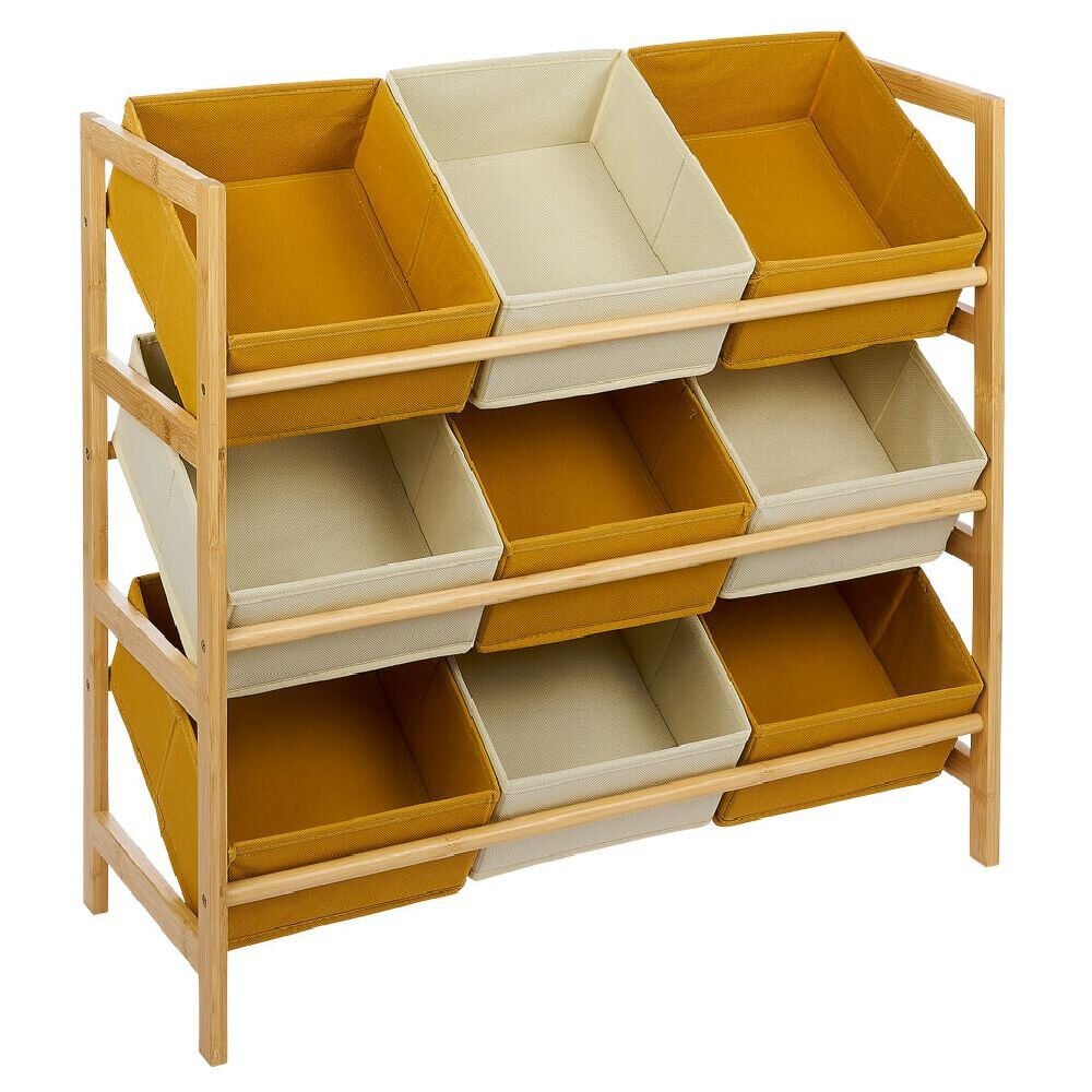 Structure bambou avec 9 panières de rangement polyester 65xH60x27cm