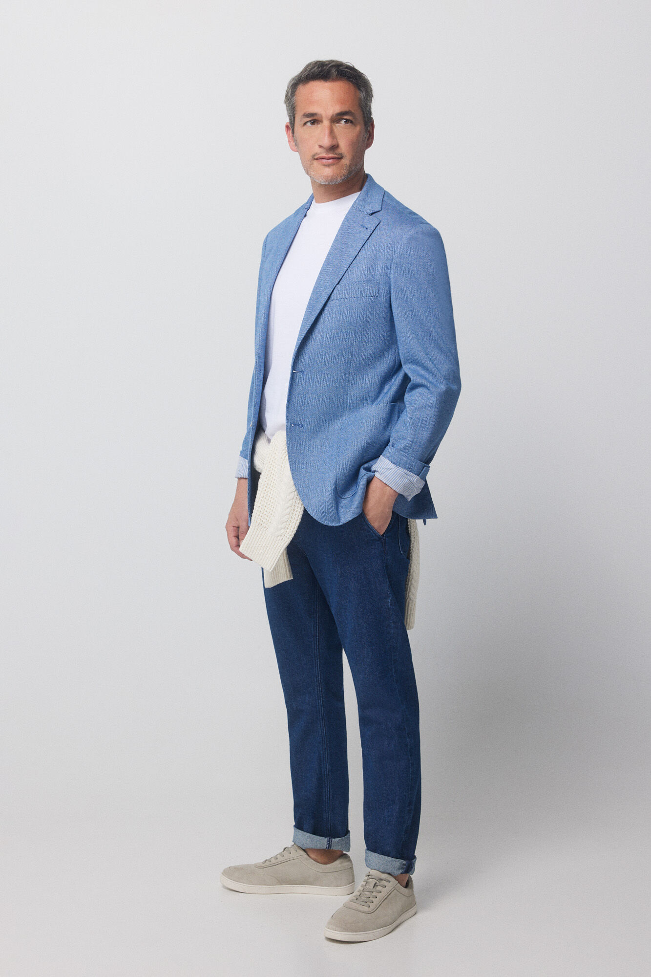 Blazer de malha espinha de peixe - Azul