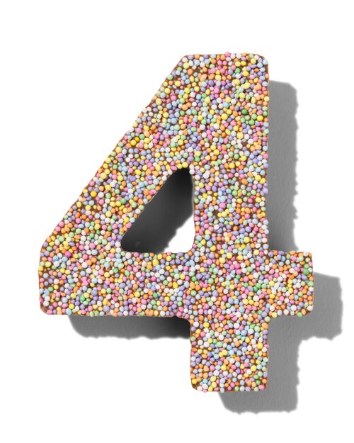 chiffre de fête 4 en chocolat avec perles multicolores
