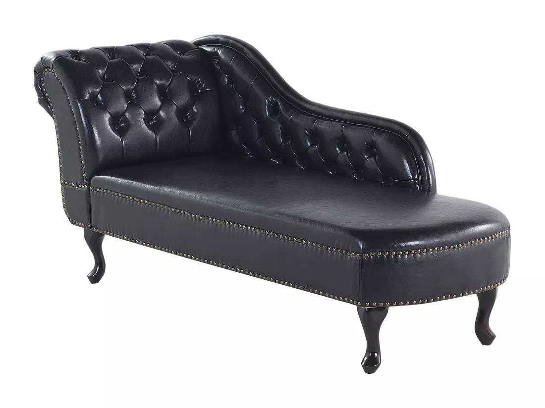 Méridienne capitonnée en cuir PU noir NIMES