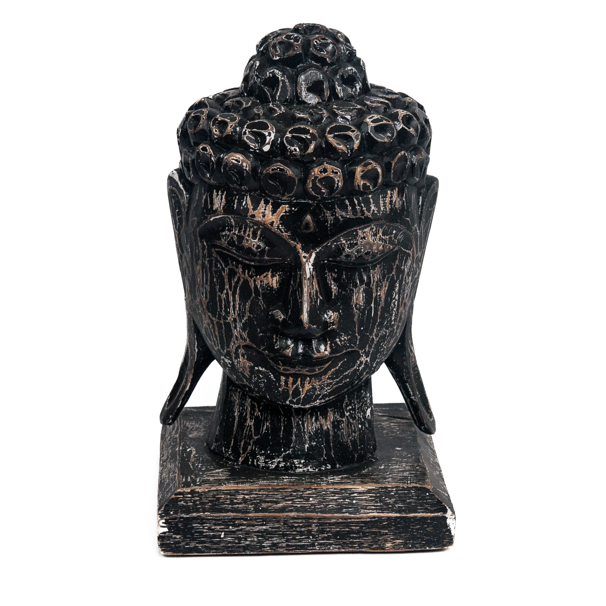 houten beeld Buddha hoofd zwart