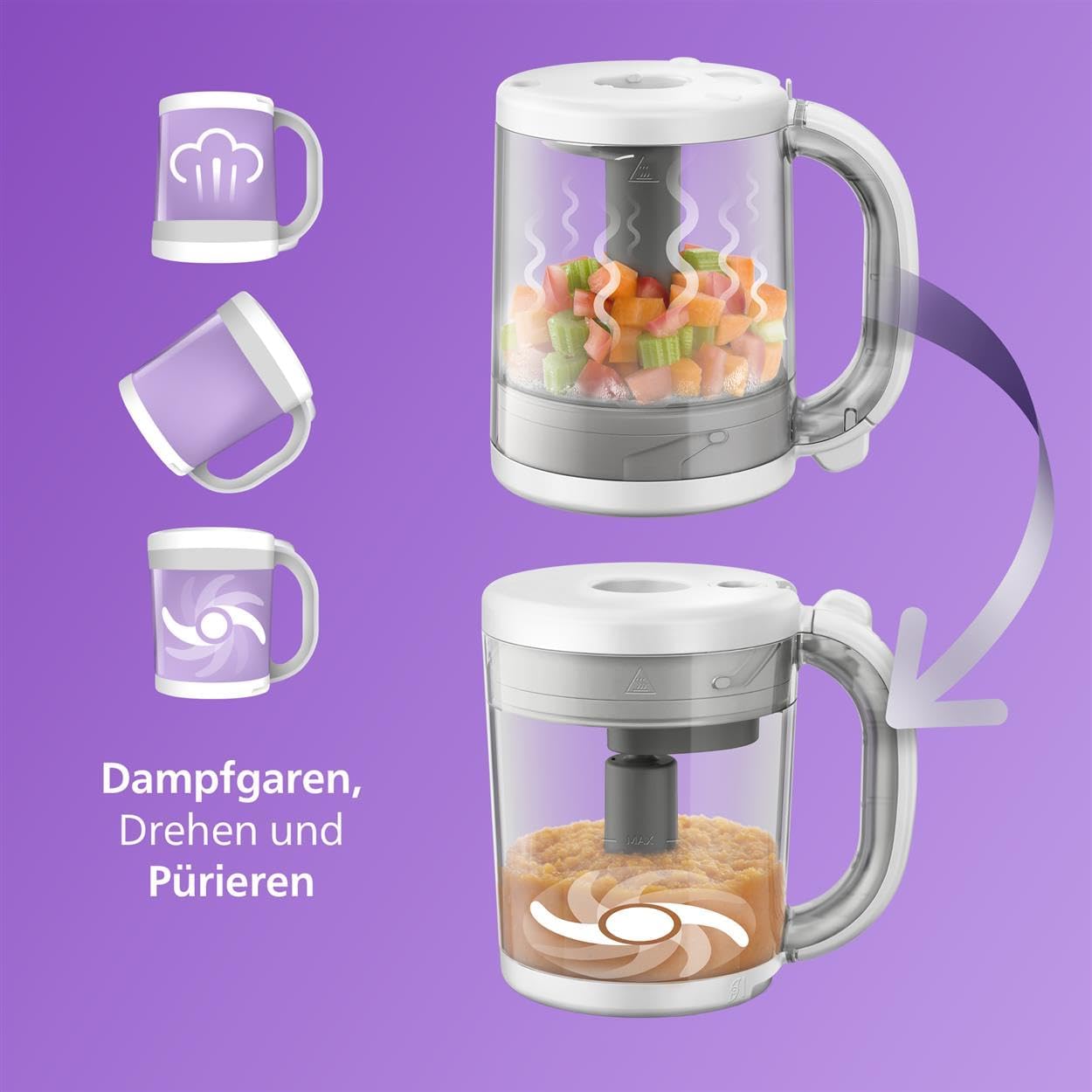 Set aus AVENT 4-in-1 Dampfgarer mit Mixer Premium, Babynahrungszubereiter, spülmaschinenfest, Modell SCF883/01 + Philips AVENT Aufbewahrungssystem für Muttermilch (Modell SCF618/10)