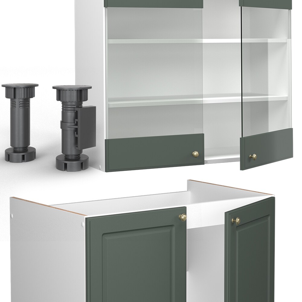 Vicco Küchenzeile Küchenblock Einbauküche Fame-Line Landhaus Weiß Grün Gold 200 cm Küchen Schränke Schubunterschrank Spülenunterschrank Hängeschrank Hängeglasschrank