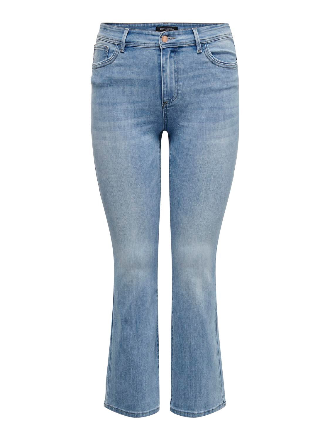 CARSALLY Hohe Taille Ausgestellt Jeans Light Medium Blue Denim