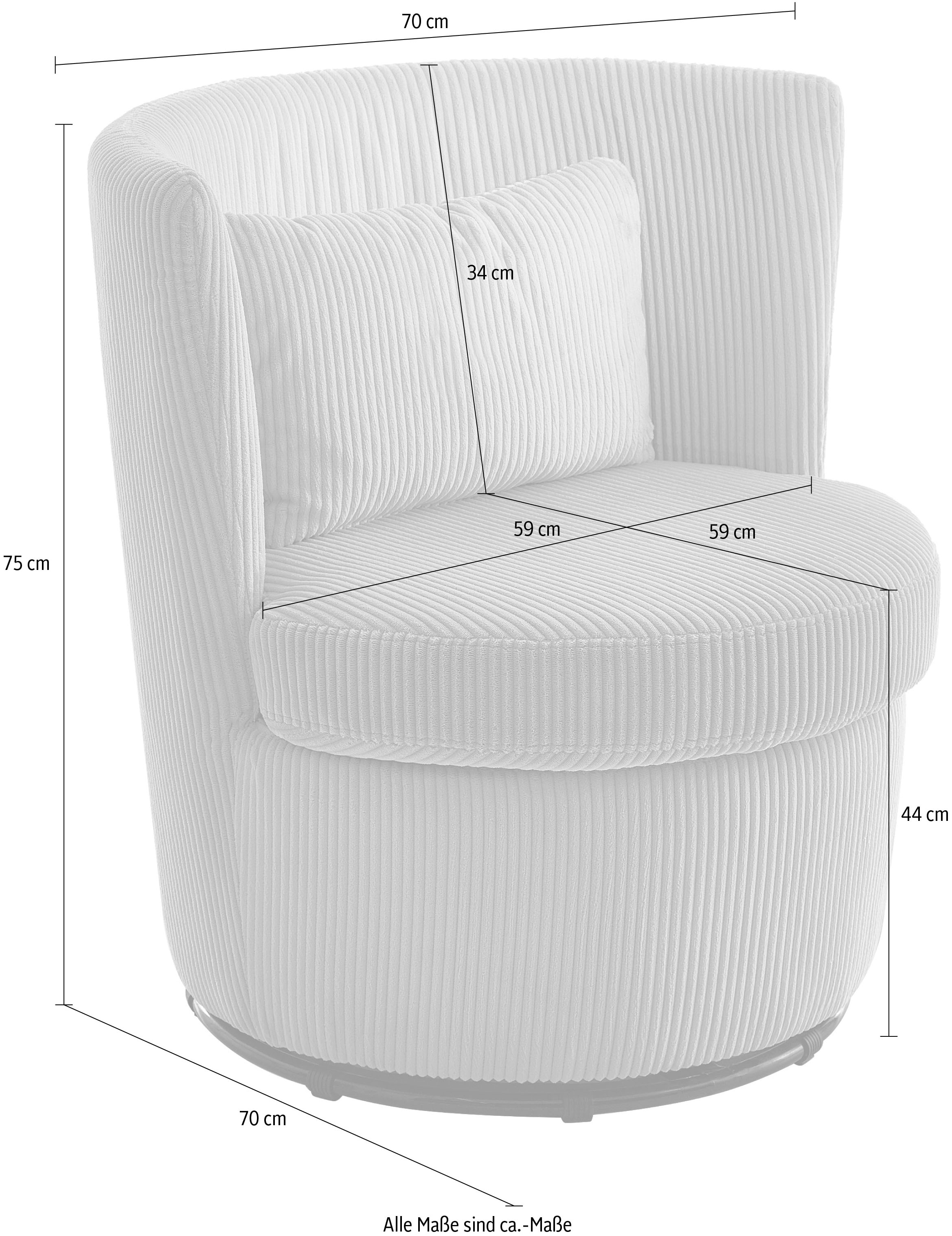 ATLANTIC home collection Drehsessel »Keno« 360-Grad drehbarer Cordsessel, inkl. einem Zierkissen im Originalbezug