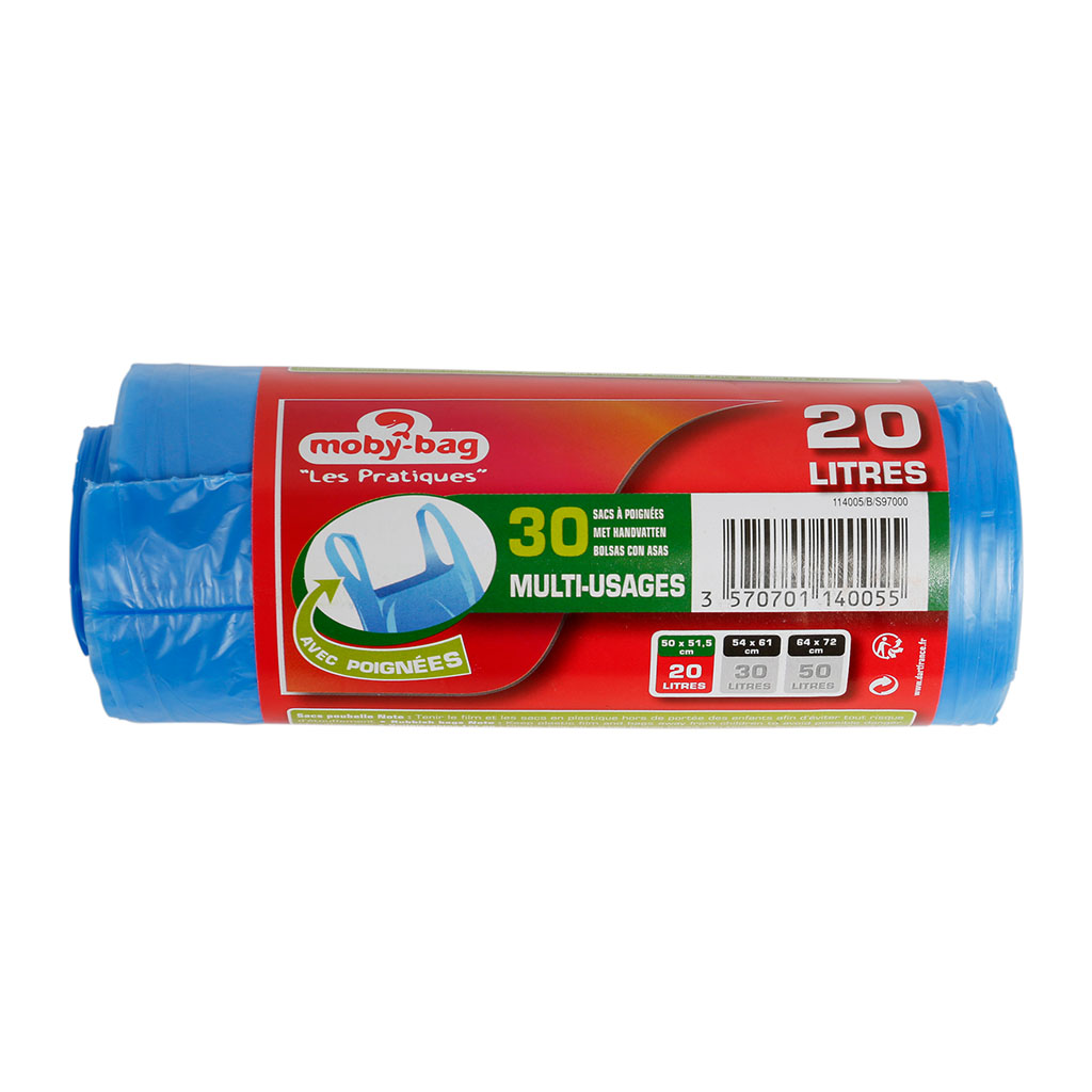 Lot de 30 sacs multi-usages à poignées 20L
