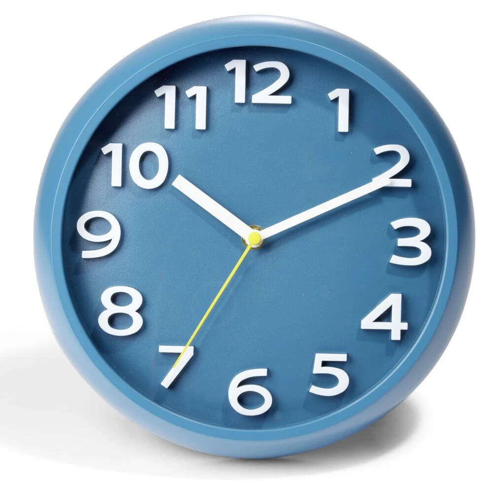 Horloge ronde plastique bleu Ø25cm
