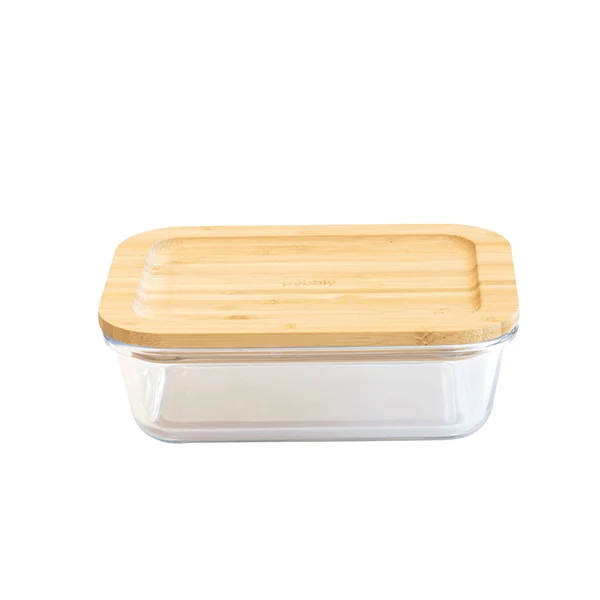 Boîte rectangle verre couvercle bambou 1.5L Pebbly