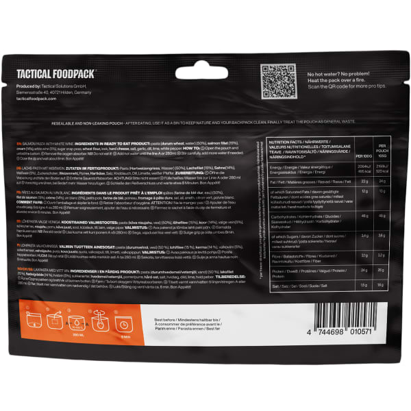 Repas lyophilisé TACTICAL FOODPACK SALMON PASTA WITH WHITE WINE 105G UNI