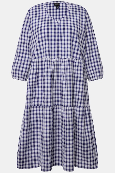 Tunika-Midikleid, Bubble-Qualität, V-Ausschnitt, 3/4-Arm