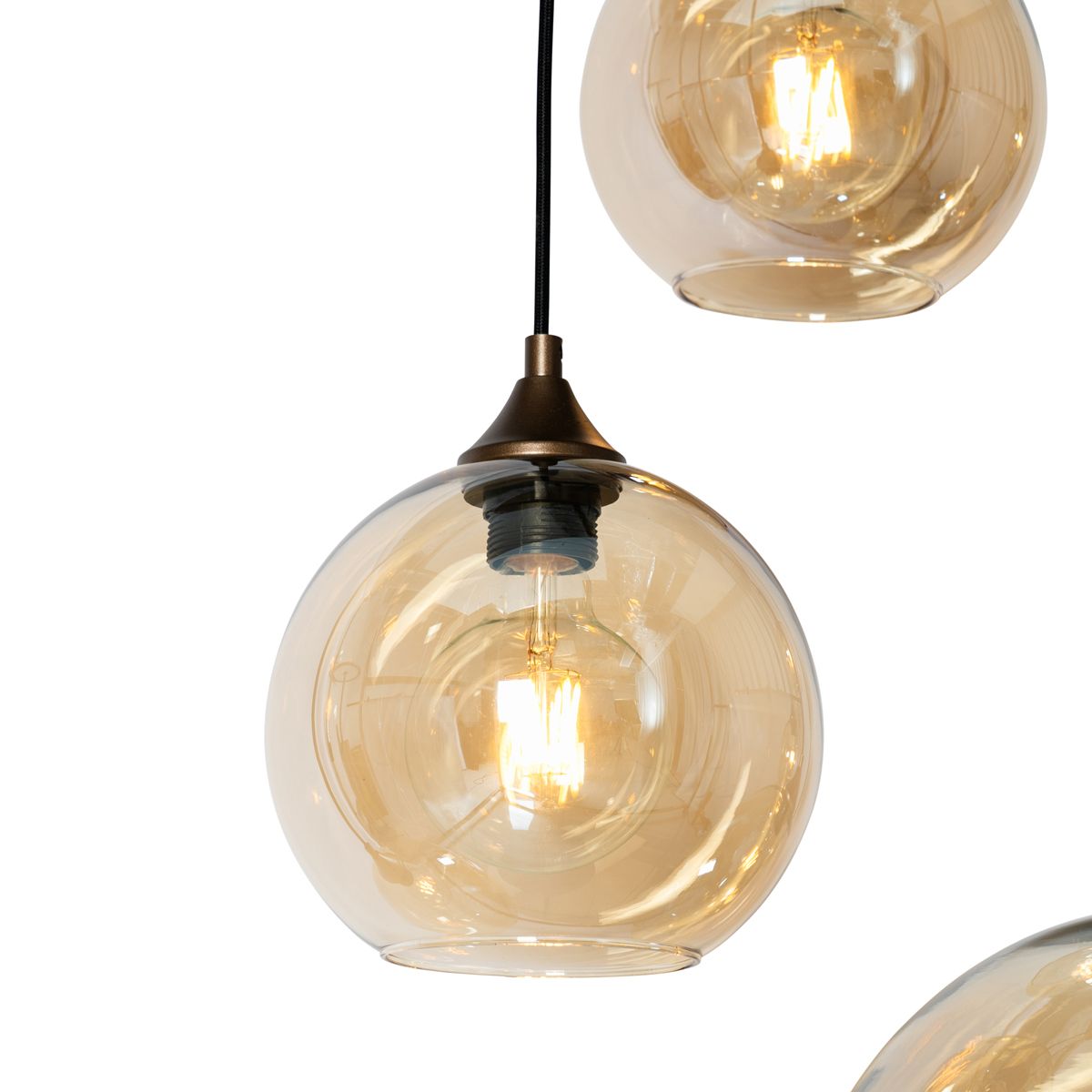 Art Deco hanglamp donkerbrons met amber glas ovaal 8-lichts - Sandra