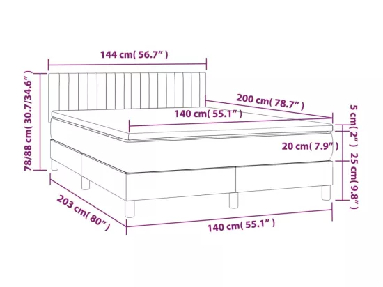 Sommier tapissier avec matelas et LED Rose 140x200 cm Velours