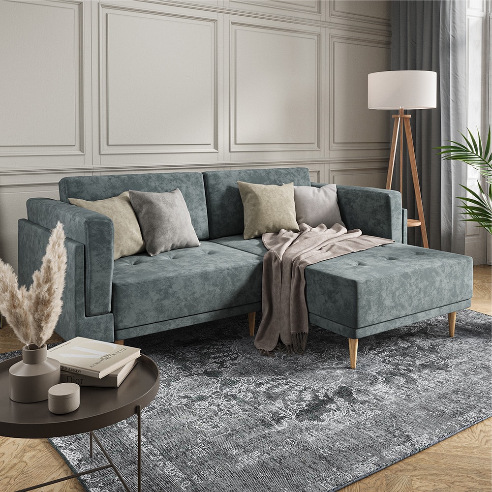 VitaliSpa Ecksofa Schlafsofa Gästesofa Cali Grau Schlaffunktion 236 x 97 cm modern Wohnzimmer Sofa Wohnzimmercouch Boxspringsofa Loungesofa Loungeecke Schlafcouch Taschenfederkern ausziehbar