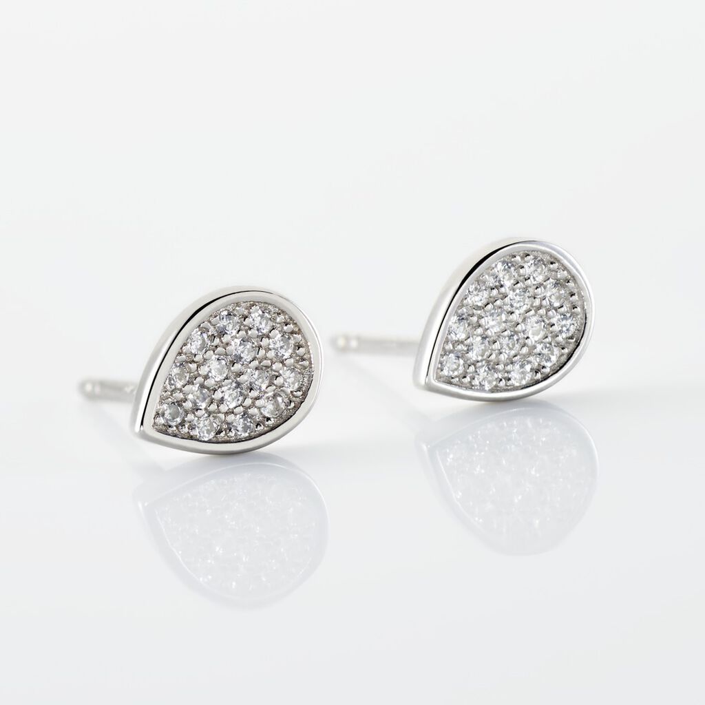 Boucles D'oreilles Puces Argent Blanc Tricoria Oxydes De Zirconium