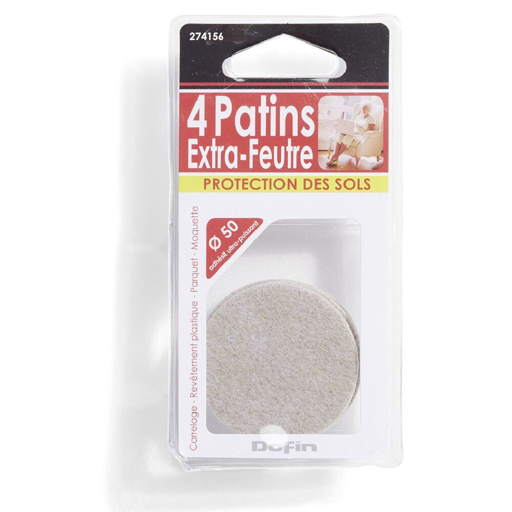Lot de 4 patins en feutre adhésif ultra puissant beige - Ø50 mm