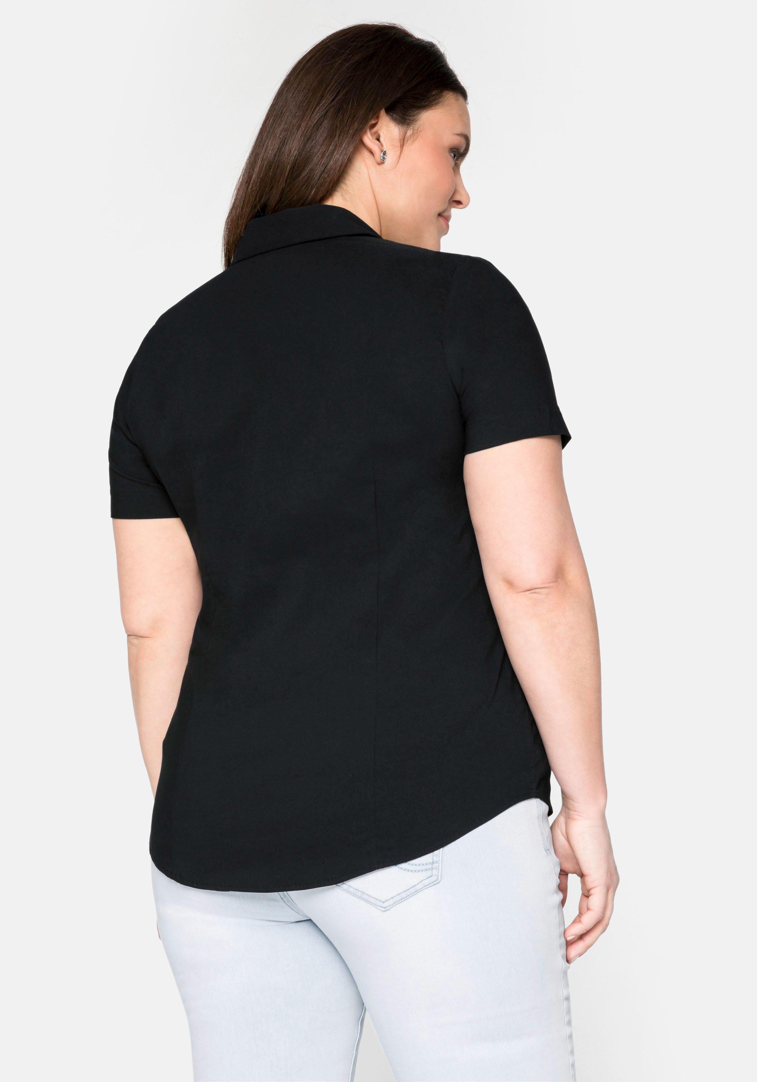 Stretch-Bluse mit kurzem Arm, leicht tailliert