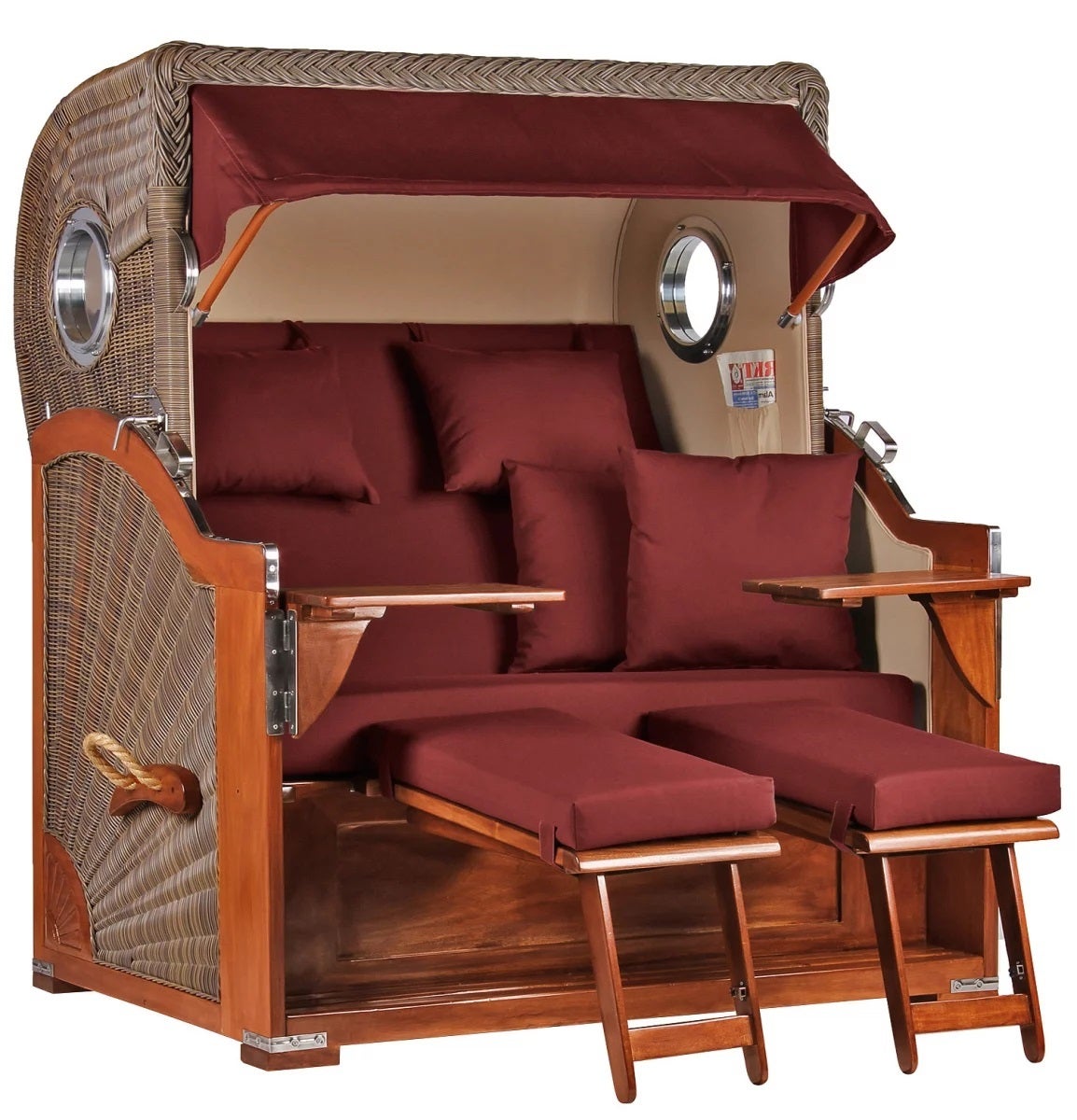 Westerland strandstoel, mahonie, patrijspoort, PE grijs design 550