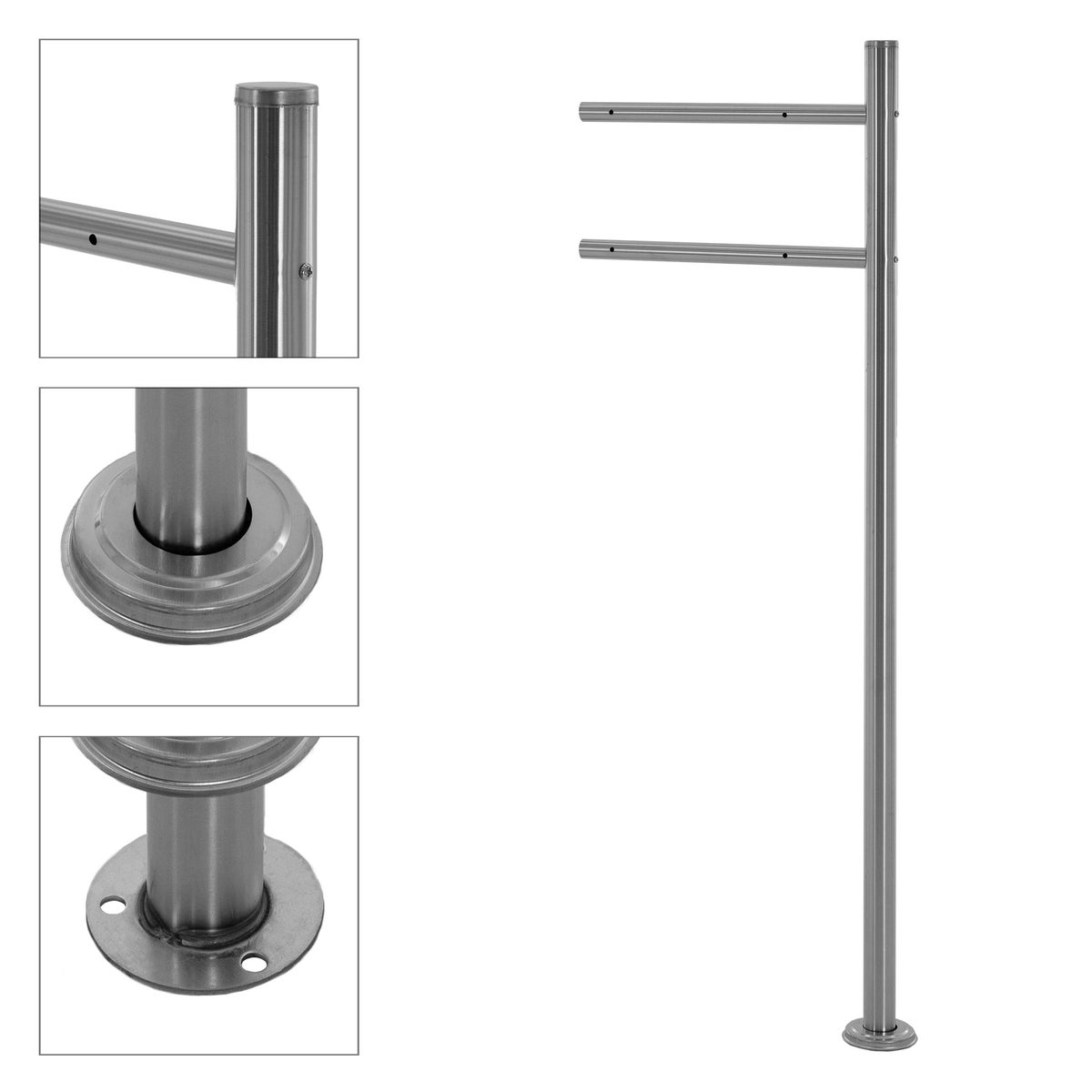 ECD Germany vrijstaande brievenbus met krantenvak, design brievenbus met post, brievenbussysteem, brievenbusstandaard zilver 120 cm roestvrij staal, brievenbus antraciet houtlook gepoedercoat staal