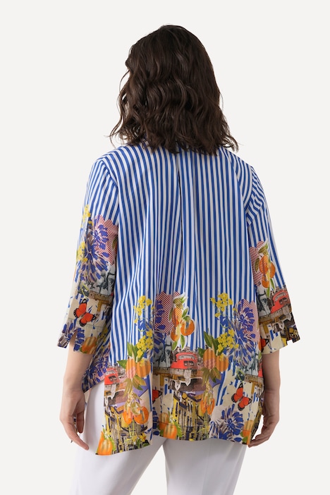 Bluse, Streifen, Hemdkragen, Oversized, 3/4-Arm