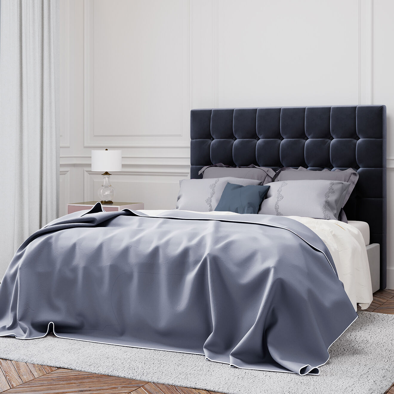 Kooko Home Tête de lit en Velours Sol bleu foncé - 180x120 cm