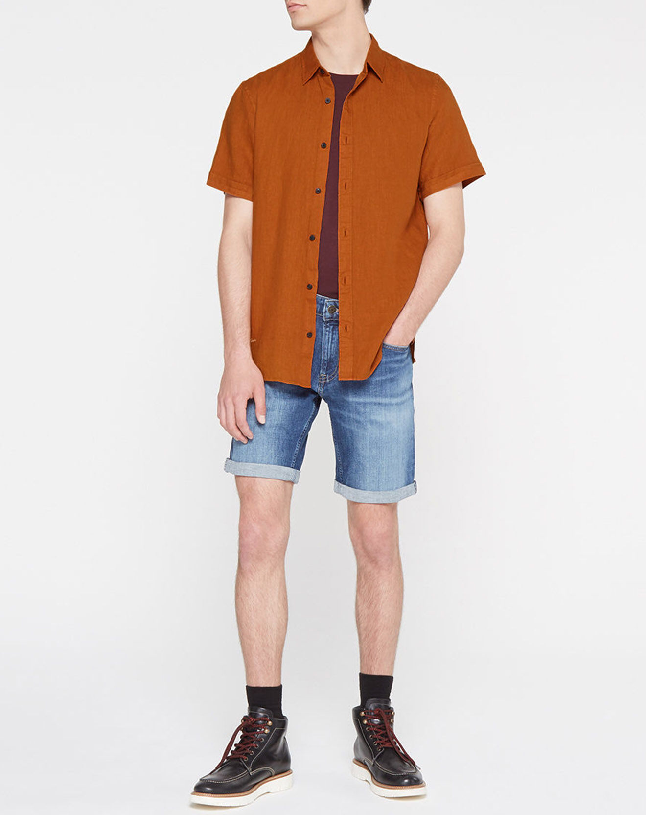 Scotch & Soda Chemise 100% Lin Regular Fit marron